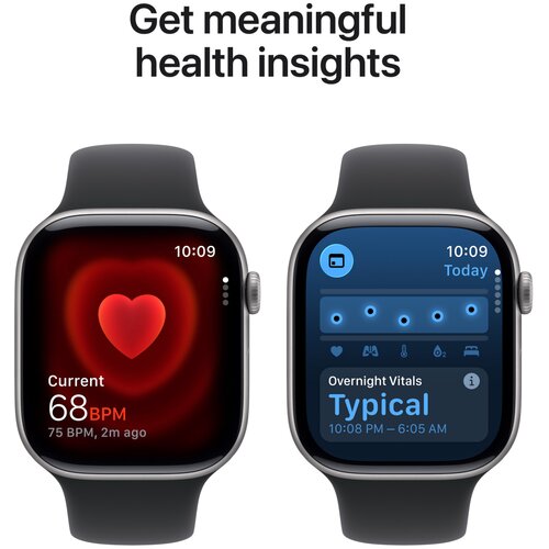 Apple Watch Series 11 GPS 46mm M/L sive MEV44ZR/A Aluminijasto ohi&amp;scaron;je barve, &amp;scaron;portni pa&amp;scaron;cek crne barve Slike