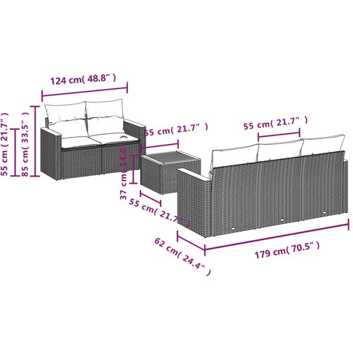  6-dijelni set vrtnih sofa od poliratana s jastucima Slike