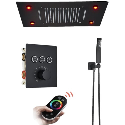 Oem LED sprchov&yacute; syst&eacute;m s dažďom, termostatick&aacute; regul&aacute;cia, diaľkov&eacute; ovl&aacute;danie - Matn&yacute; čierny B set, (5000141609) Cene