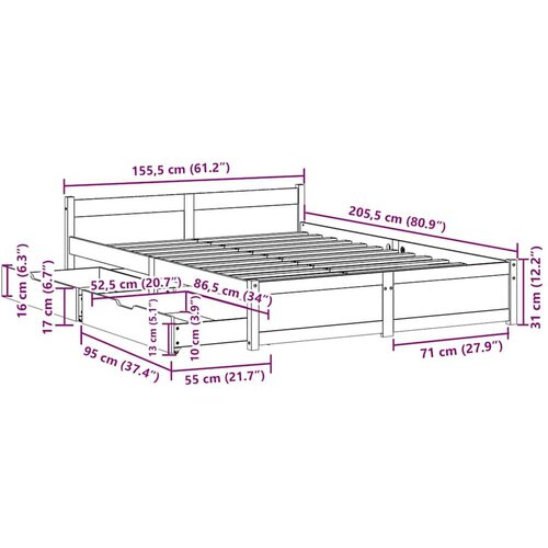 VidaXL Okvir kreveta bez madraca bijeli 150x200 cm od masivne borovine Slike