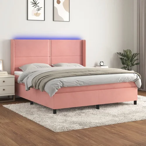  Krevet box spring s madracem LED ružičasti 160x200cm baršunasti