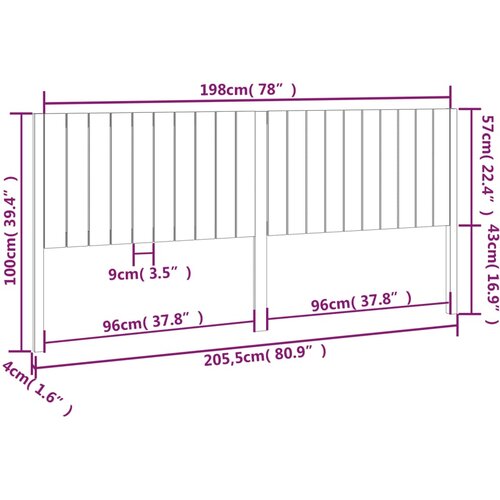  Uzglavlje za krevet bijelo 205,5x4x100 cm od masivne borovine Slike