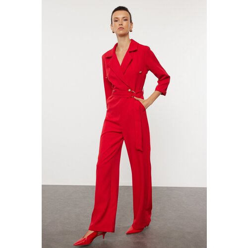 Trendyol Red Belted Double Breasted Long Woven Jumpsuit Slike
