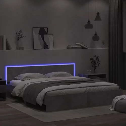  Okvir za krevet s uzglavljem i LED siva boja betona 180x200 cm