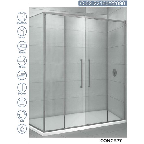 Copen Tuš kabina C-02-22160/22090 Devon srebrni ram 160x90x200cm providno staklo 6mm Cene