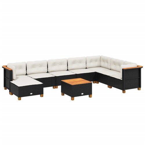 Maison Chic Seti vrtnega pohištva - Vrtna garnitura - Vrtni pohištvo set 9-delna z blazinami črn poli ratan, (21804284) Cene
