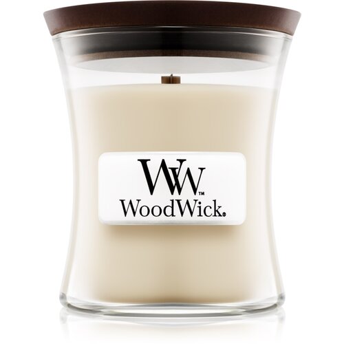 WoodWick Linen dišeča sveča z lesenim stenjem 85 g Cene