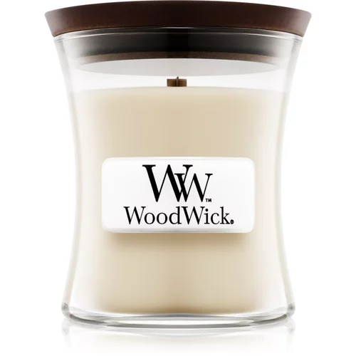WoodWick Linen mirisna svijeća s drvenim fitiljem 85 g