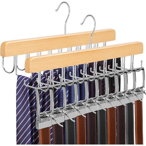 TOPIA HANGER 2x leseno obe&amp;scaron;alo za pasove in kravate z 20 kavlji Slike