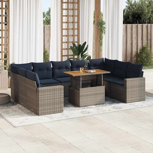 vidaXL 10-dijelni set vrtnih sofa od poliratana s jastucima sivi Cijene