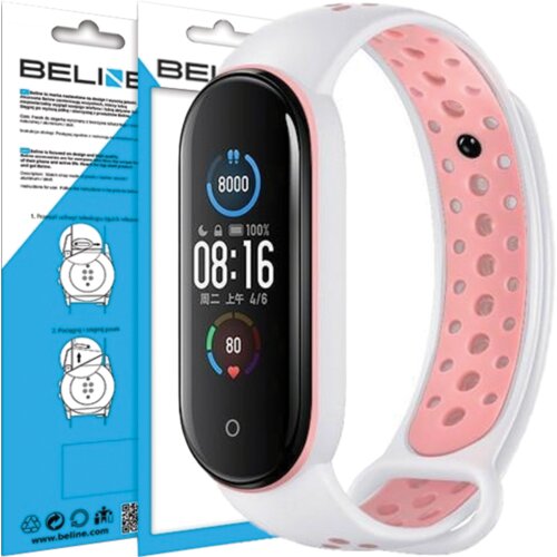 Beline design trak za mi band 7/6/5 etui nadomestni trakovi belo/roza, (21973733) Cene