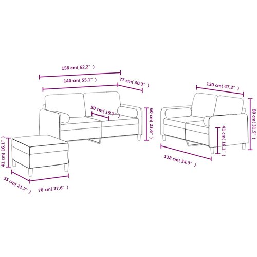  3-dijelni set sofa s jastucima plavi bar&amp;scaron;unasti Slike