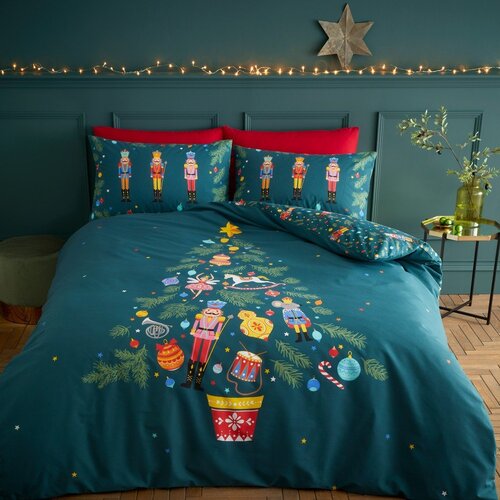Catherine Lansfield Temno zelena podalj&amp;scaron;ana posteljnina za zakonsko posteljo 230x220 cm Nutcracker &amp;ndash; Slike