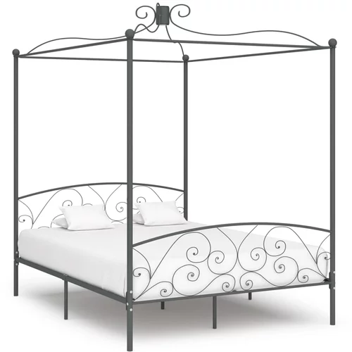 vidaXL okvir za krevet s nadstrešnicom sivi metalni 160 x 200 cm