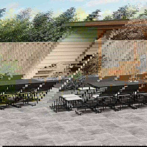  17-dijelni vrtni blagovaonski set s jastucima poliratan crni Cijene