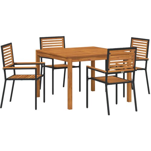 vidaXL 5-delna vrtna jedilna garnitura črna poly rattan akacija, zložljive vrtne stole s blazinami 2 kosa črne poly rattan Cene