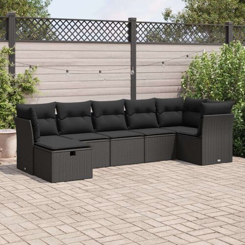 VidaXL 7-dijelni set vrtnih sofa od poliratana s jastucima crni Slike