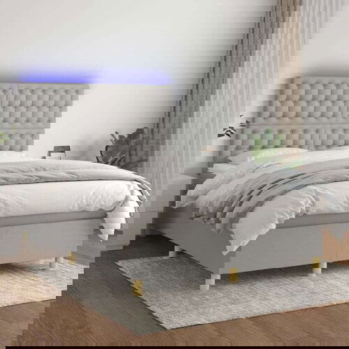  Krevet box spring s madracem LED svjetlosivi 140x200 cm tkanina Slike