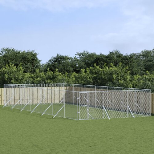 vidaXL Zunanji pasji boks srebrn 6x14x2 m pocinkano jeklo - - Srebrna - 112 - 6 x 14 x 2 m - Cene