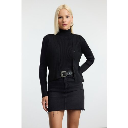 Trendyol Black V Neck Knitted Blouse-Cardigan Set Cijene