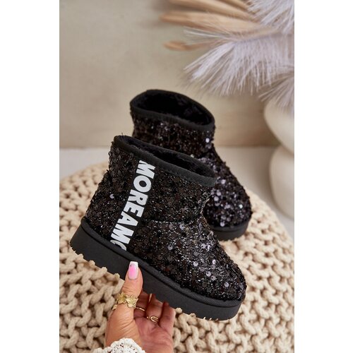 Boto Children's Snow Boots Botki Ocieplane with Sequins Black Rebbica Cene