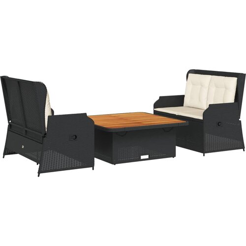  3-dijelna vrtna garnitura od poliratana s jastucima crna 110 x 110 x 40/71 cm Slike