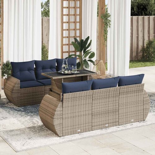 vidaXL 7-dijelni set vrtnih sofa poliratan i bagrem s jastucima sivi Cene