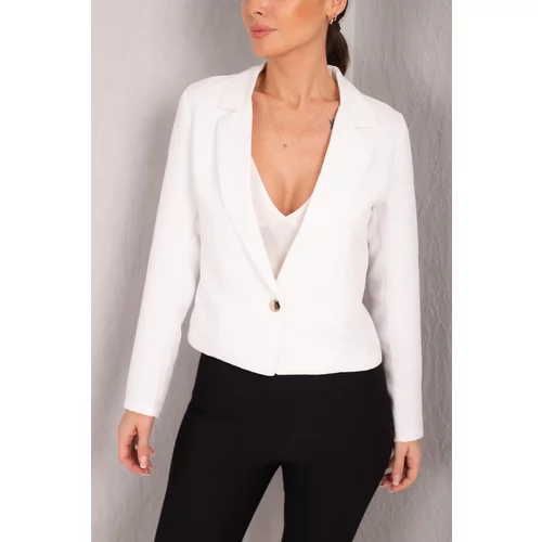 armonika Women's White Single Button Crop Jacket