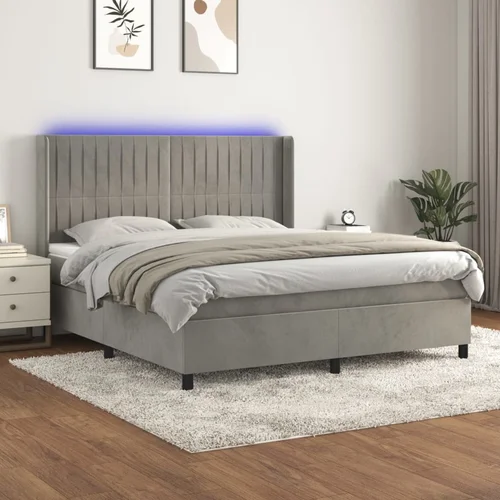 The Living Store Box spring postelja z vzmetnico LED svetlo siva 180x200cm žamet - Box Spring Postelja, (21489566)