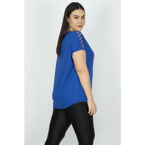 Şans Women's Plus Size Saxe Blue Shoulder Detailed Viscose Blouse