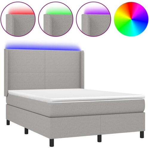  Krevet box spring s madracem LED svjetlosivi 140x200 cm tkanina Slike