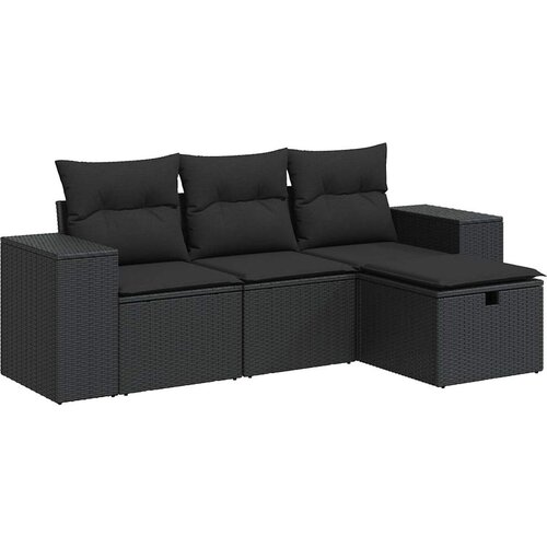 Maison Chic Seti vrtnega pohištva - Vrtna garnitura - Vrtni pohištvo set 4-delna z blazinami črna poli ratan, (21809546) Cene