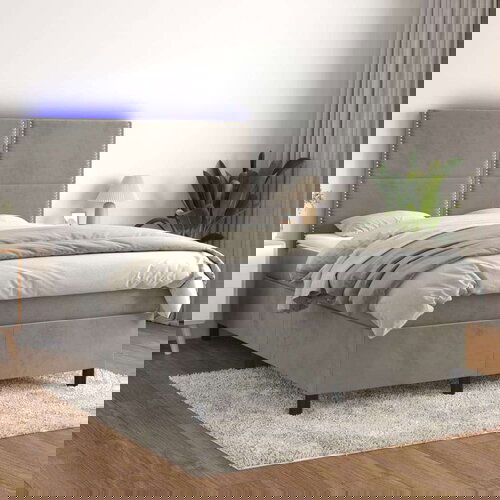  Krevet box spring s madracem LED svjetlosivi 140x200 cm bar&amp;scaron;un Slike