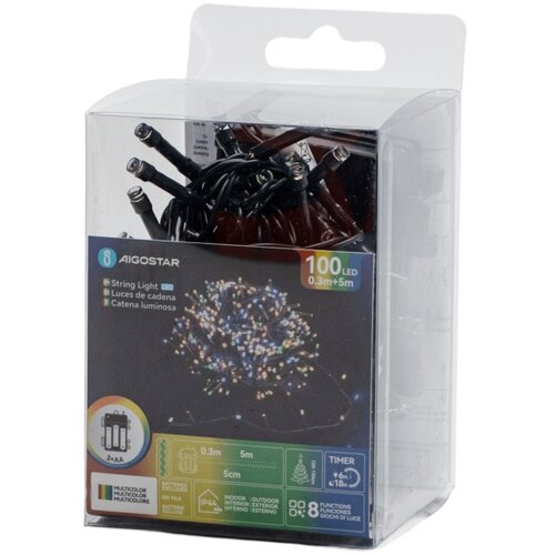 Aigostar led vanjski lanac 100xLED/8 funkcija 3xAA 5,3 m IP44 vi&amp;scaron;ebojan Slike