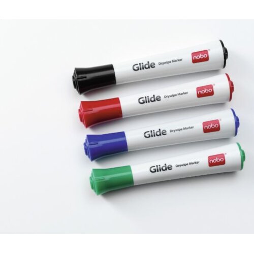 Nobo Glide Drywipe marker 4 kom Vrh u obliku metka Crno, Plavo, Zeleno, Crveno Slike