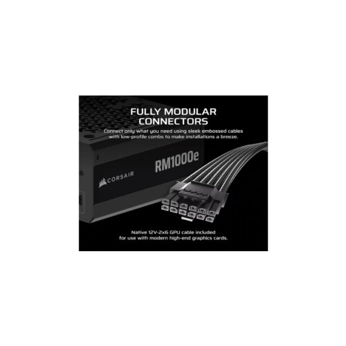 Corsair PSU 1000W RM1000eGold, Fully Modular, 12V-2x66xSATA, 3xPCIe, ATX 3.1, PCIe 5.1 Cijene