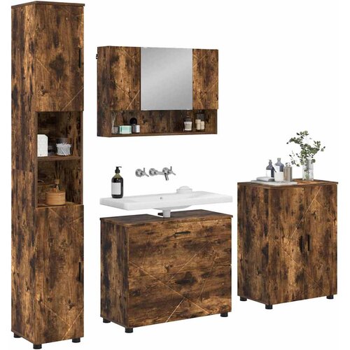  Set namje&amp;scaron;taja za kupaonicu 4 kom. Dimljeni hrast Smeđa 35 x 30 x 192 cm Slike