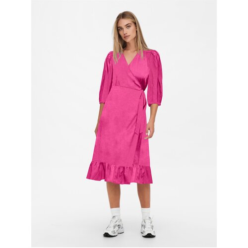 Only Dark pink ladies satin wrap midishats Olivia - Ladies Slike