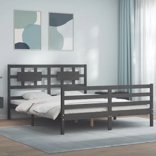 vidaXL Okvir kreveta s uzglavljem sivi 160 x 200 cm od masivnog drva