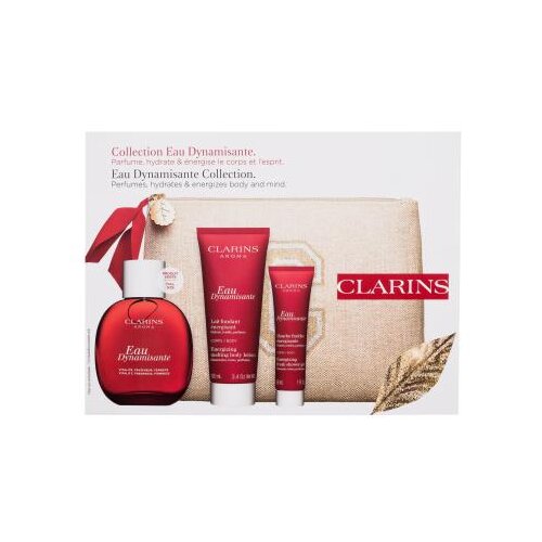 Clarins Eau Dynamisante set: osvežilna vodica za telo 100 ml + losjon za telo 100 ml + gel za prhanje 30 ml + kozmetična torbica unisex Cene