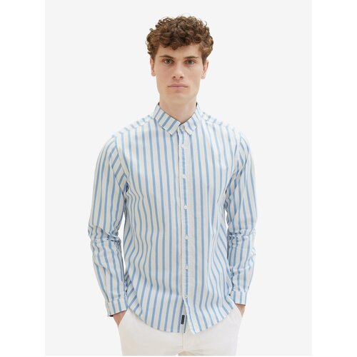Tom Tailor White and Blue Men&amp;#039;s Striped Shirt - Men Slike