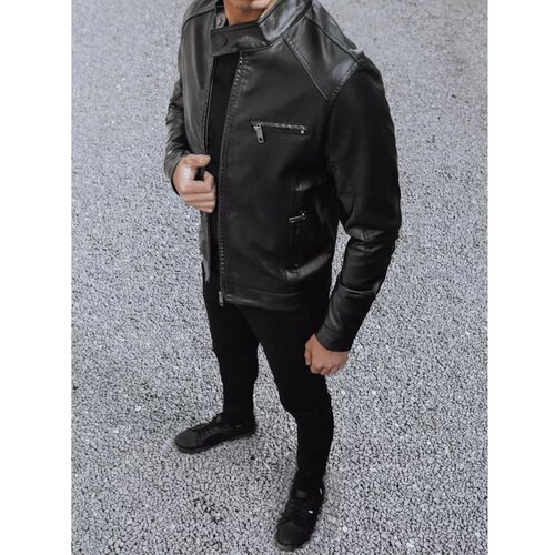 DStreet Black men's leather jacket TX4078 Slike