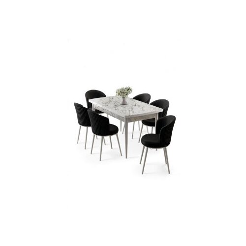 Hanah home Rasklopivii trpezarijski sto i stolice (7 delova) Asfel White Marble Black Cene