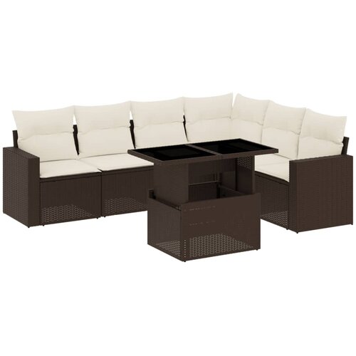 Maison Chic Seti vrtnega pohištva - Vrtna garnitura - Vrtni pohištvo set 7-delna z blazinami rjav poli ratan, (21802012) Cene