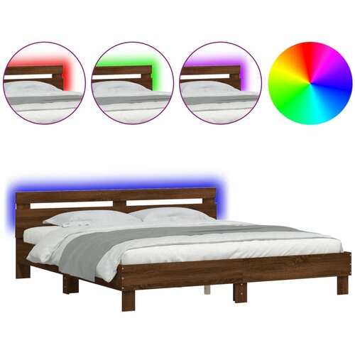 VidaXL Posteljni okvir z vzglavjem in LED rjavi hrast 160x200 cm, (20978682) Slike