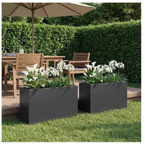 VidaXL Vrtna saksija 2 kom. Crna 80 x 40 x 50 cm Čelična vrata - Crna 80 x 40 x 50 cm 2 Slike