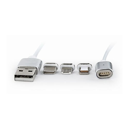 Magnetic USB charging combo 3-in-1 kabl, iPhones, micro-USB Type-C, silver, 1 m, GEMBIRD CC-USB2-AMLM31-1M Slike
