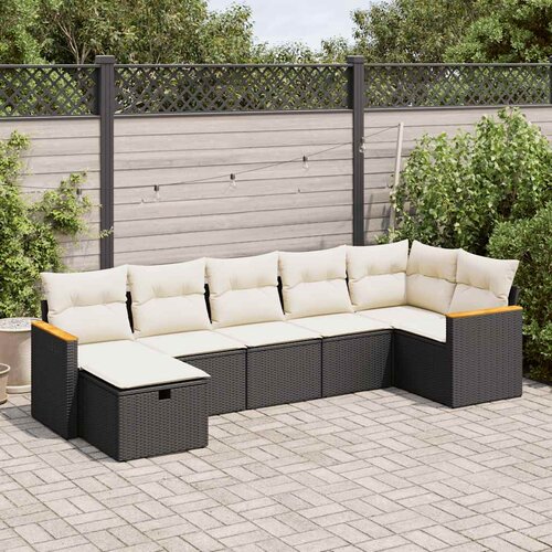  7-dijelni set vrtnih sofa od poliratana s jastucima crni Slike