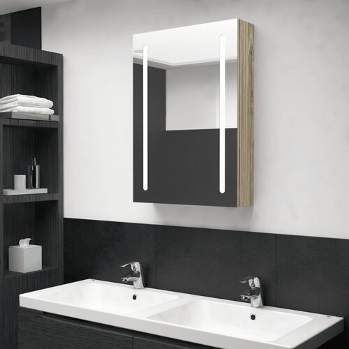 VidaXL LED kopalni&amp;scaron;ka omarica z ogledalom hrast 50x13x70 cm, (20622182) Slike