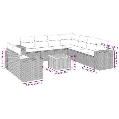  10-dijelni set vrtnih sofa s jastucima crni od poliratana Slike